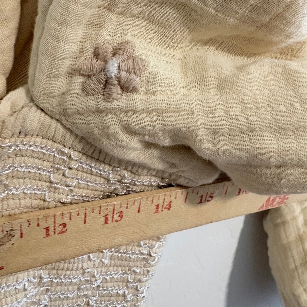 Free People Dahlia Midi Dress Yellow Embroidered Smocked Puff Sleeve Medium - Picture 6 of 6
